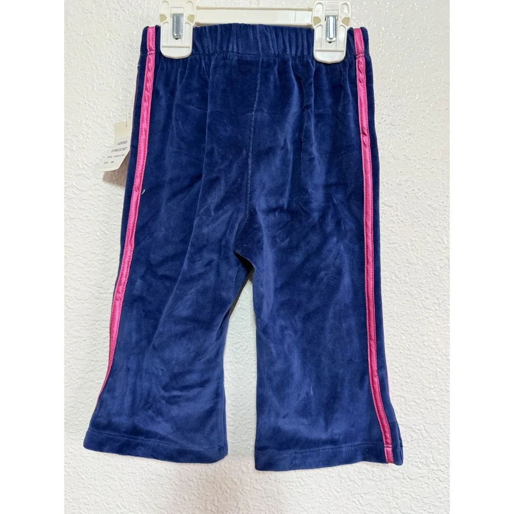 Adidas Toddler Girls Navy Blue Pink Velour Tracksuit Set 2-Piece HoodiePants 24M